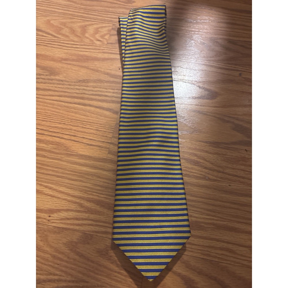 Brooks Brothers Makers Tie Blue Gold Stripe Silk Necktie USA Made